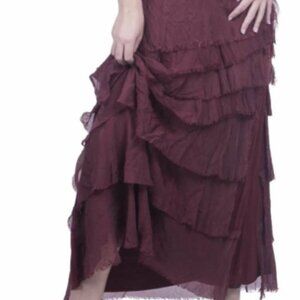 Italian Silk Maxi Ruffle Skirt - Burgundy
